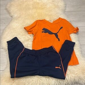 Puma Kids Orange Tee and Navy Joggers Set